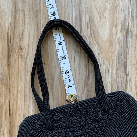 VINTAGE 1940s Black Corde Handbag by Gold Seal - Retro Handbag - Picture 11 of 15